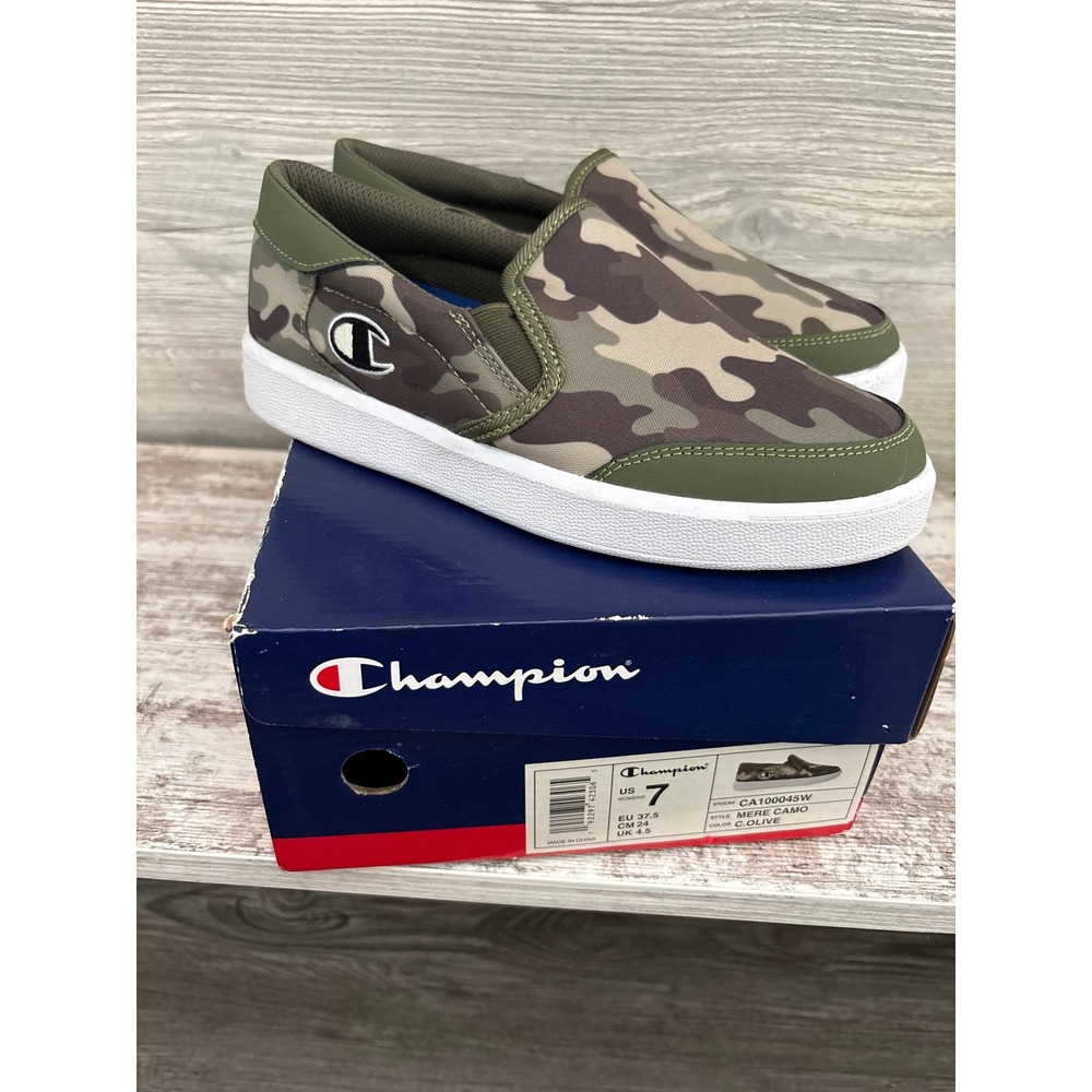 Champion Mere Camoβ Slip On Sneakers Womens 7 Olive Green Canvas Shoes CA100045W